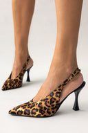 Γόβες μυτερές σατέν slingback TFP - Leopard - thefashionproject.gr - TFP