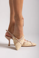 Γόβες μυτερές slingback από ψάθα - Μπεζ - thefashionproject.gr - Ideal shoes