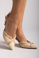 Γόβες μυτερές slingback από ψάθα - Μπεζ - thefashionproject.gr - Ideal shoes