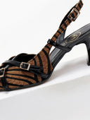Γόβες μυτερές slingback από συνθετικό ponyskin TFP - Μαύρο/Μπεζ - thefashionproject.gr - TFP