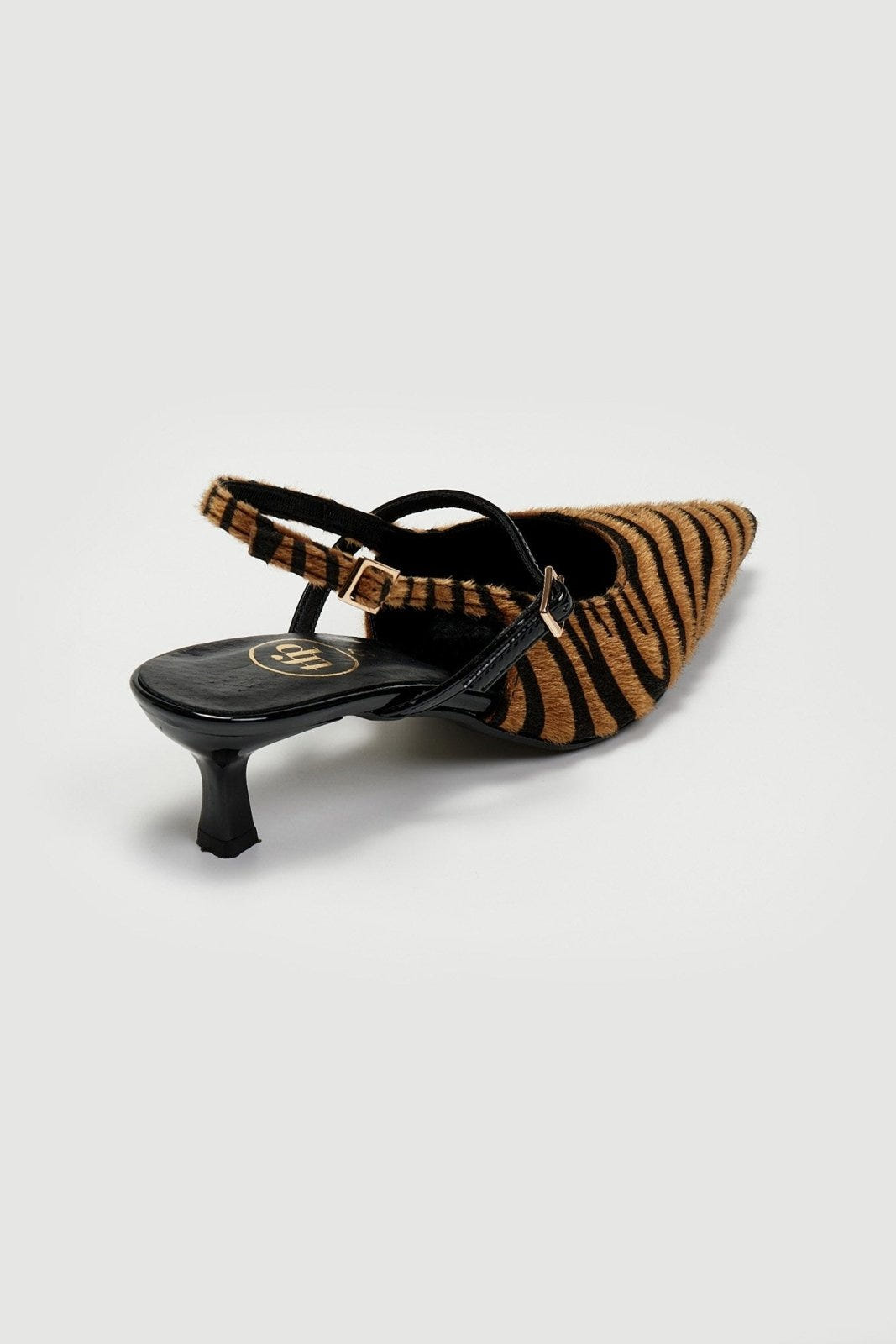 Γόβες μυτερές slingback από συνθετικό ponyskin TFP - Μαύρο/Μπεζ - thefashionproject.gr - TFP