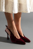 Γόβες μυτερές slingback από velvet ύφασμα TFP - Burgundy - thefashionproject.gr - TFP