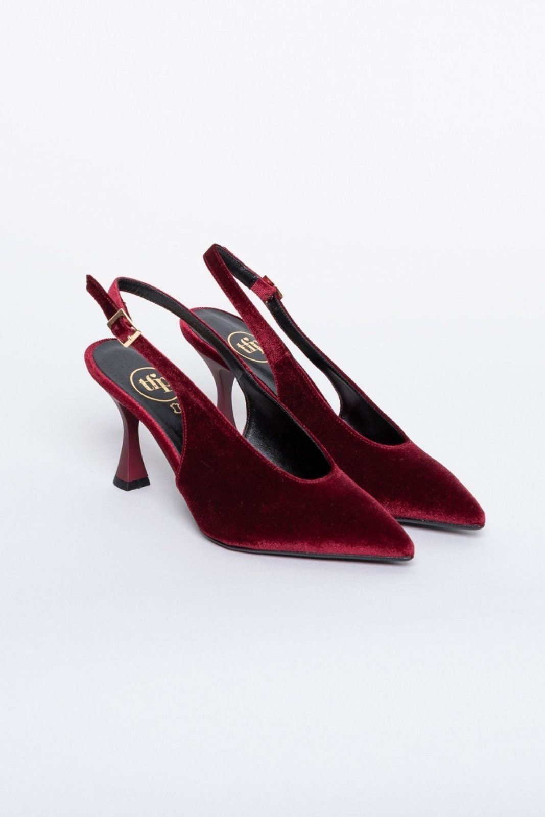Γόβες μυτερές slingback από velvet ύφασμα TFP - Burgundy - thefashionproject.gr - TFP
