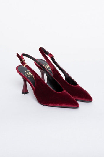 Γόβες μυτερές slingback από velvet ύφασμα TFP - Burgundy - thefashionproject.gr - TFP