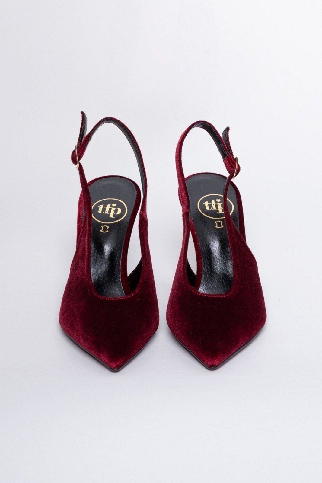 Γόβες μυτερές slingback από velvet ύφασμα TFP - Burgundy - thefashionproject.gr - TFP