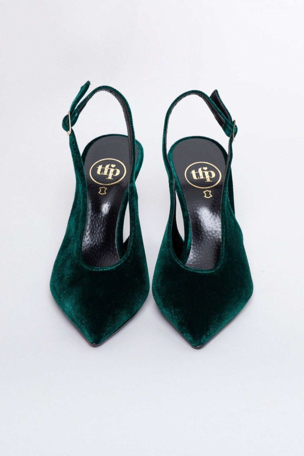 Γόβες μυτερές slingback από velvet ύφασμα TFP - Κυπαρισσί - thefashionproject.gr - TFP