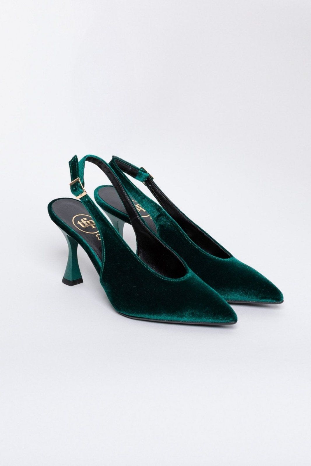 Γόβες μυτερές slingback από velvet ύφασμα TFP - Κυπαρισσί - thefashionproject.gr - TFP