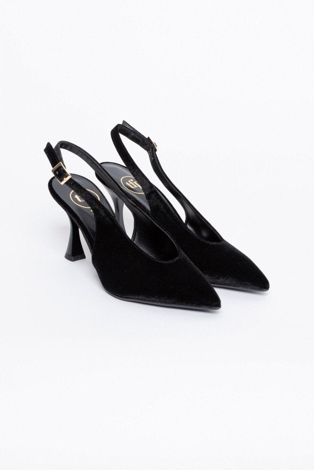 Γόβες μυτερές slingback από velvet ύφασμα TFP - Μαύρο - thefashionproject.gr - TFP