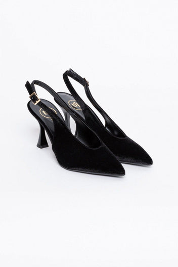 Γόβες μυτερές slingback από velvet ύφασμα TFP - Μαύρο - thefashionproject.gr - TFP