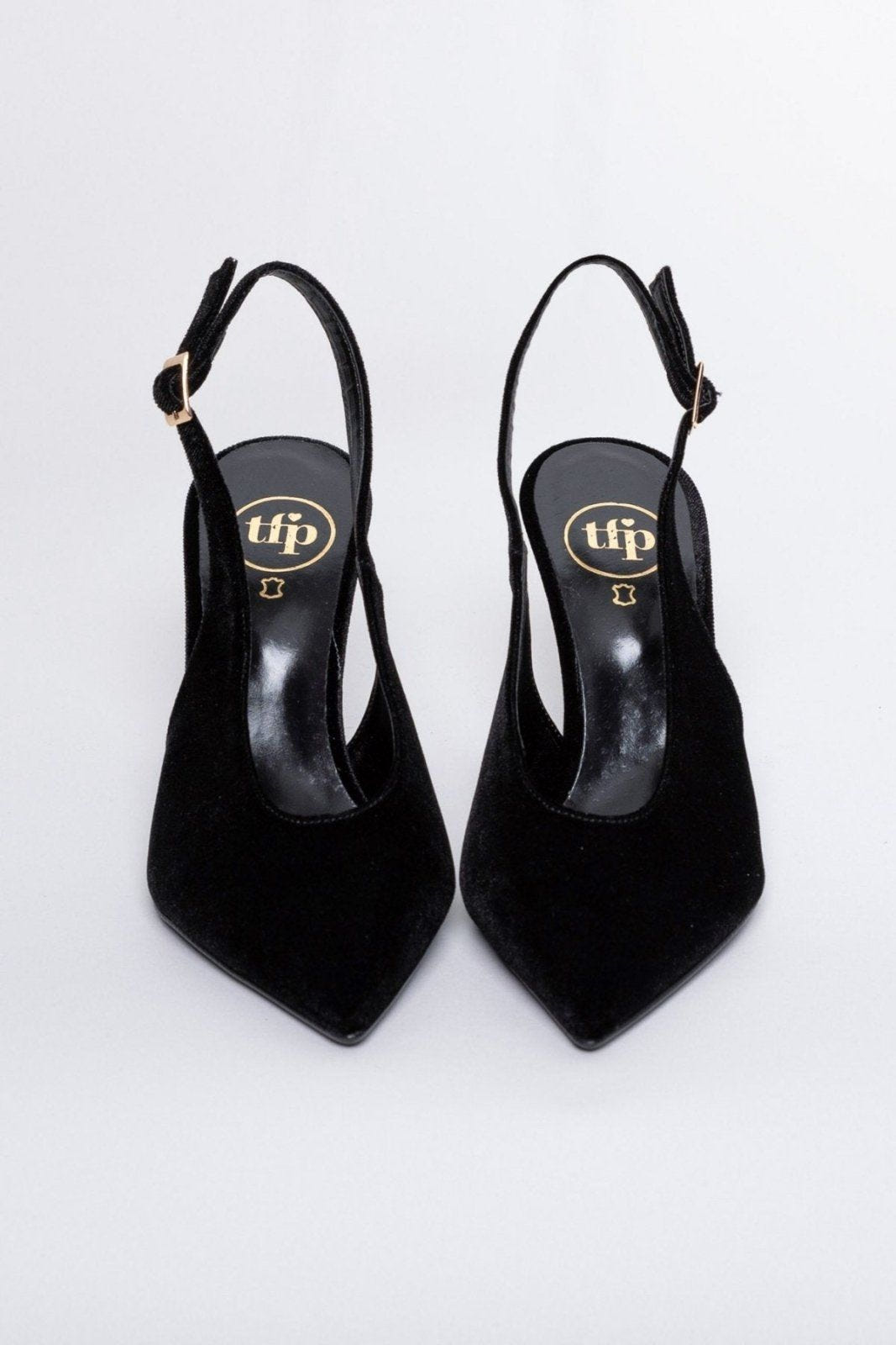 Γόβες μυτερές slingback από velvet ύφασμα TFP - Μαύρο - thefashionproject.gr - TFP