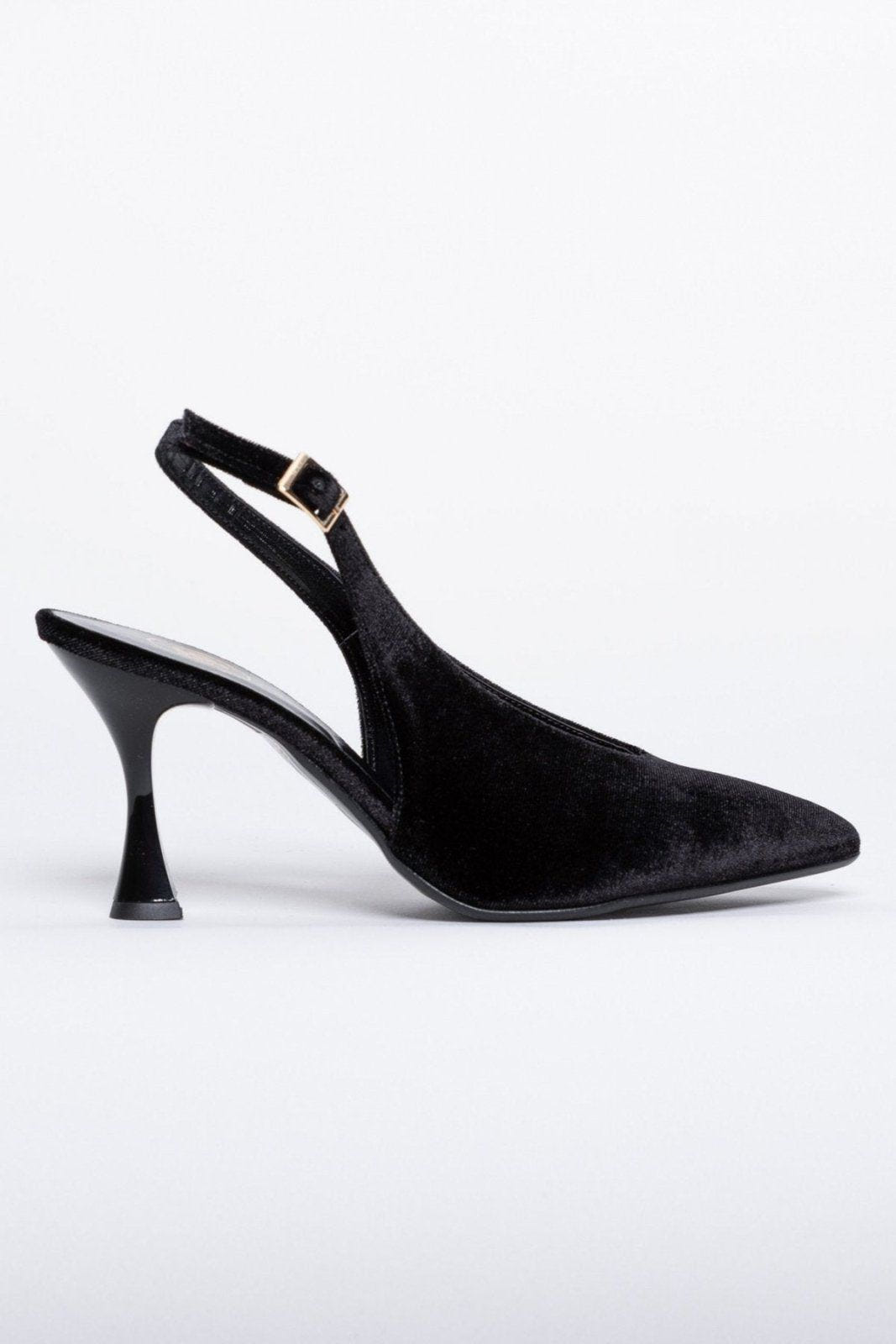 Γόβες μυτερές slingback από velvet ύφασμα TFP - Μαύρο - thefashionproject.gr - TFP
