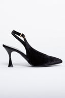 Γόβες μυτερές slingback από velvet ύφασμα TFP - Μαύρο - thefashionproject.gr - TFP
