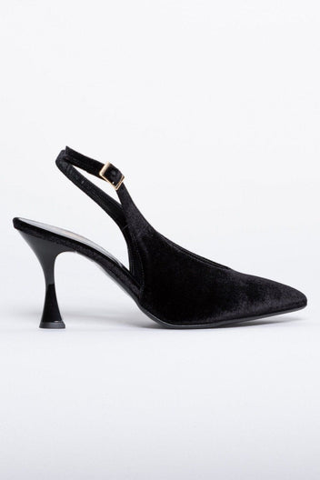 Γόβες μυτερές slingback από velvet ύφασμα TFP - Μαύρο - thefashionproject.gr - TFP