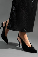 Γόβες μυτερές slingback από velvet ύφασμα TFP - Μαύρο - thefashionproject.gr - TFP