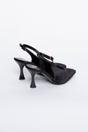 Γόβες μυτερές slingback από velvet ύφασμα TFP - Μαύρο - thefashionproject.gr - TFP