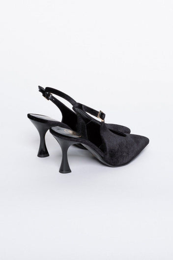Γόβες μυτερές slingback από velvet ύφασμα TFP - Μαύρο - thefashionproject.gr - TFP