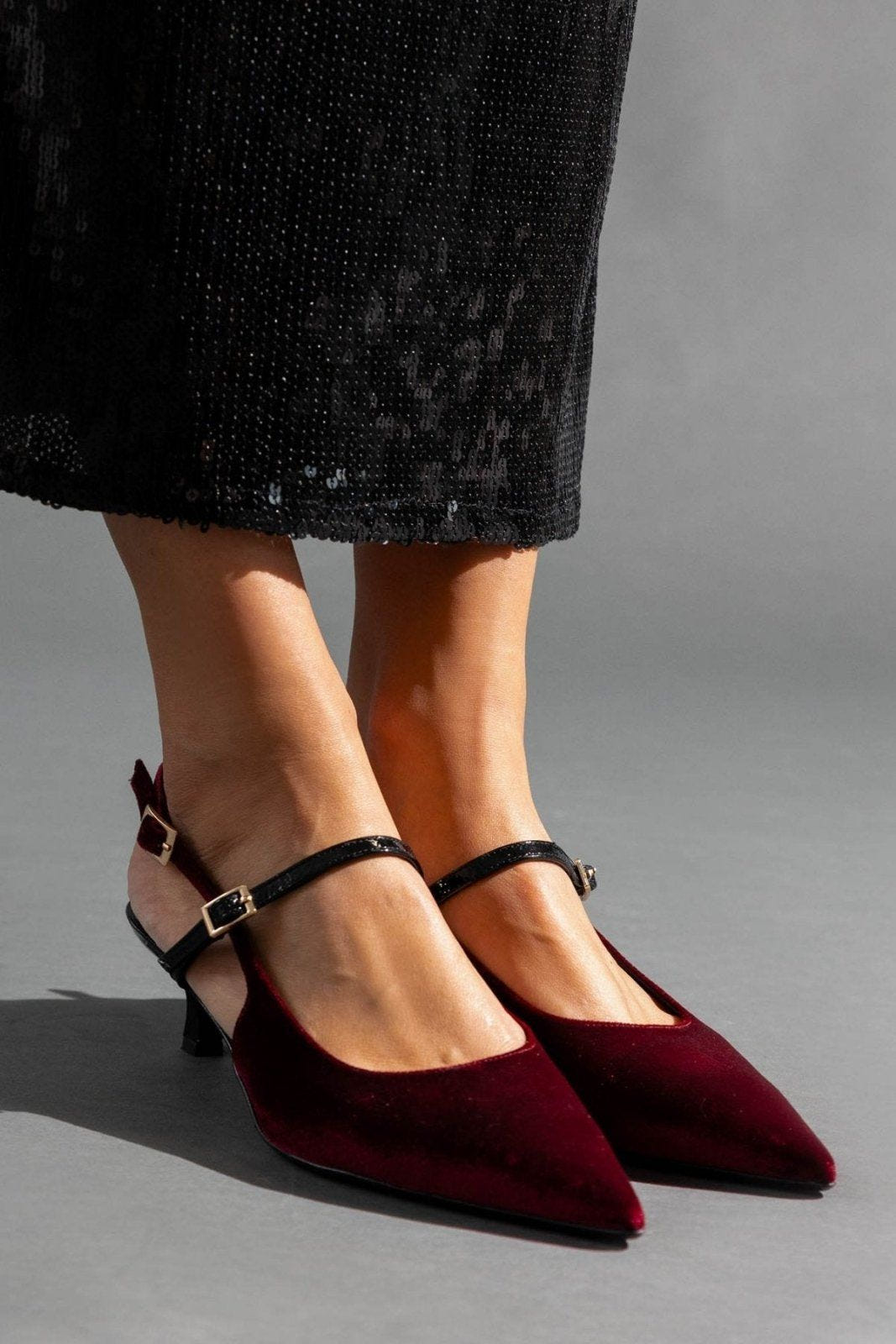 Γόβες μυτερές slingback από ύφασμα velvet TFP - Burgundy - thefashionproject.gr - TFP