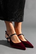Γόβες μυτερές slingback από ύφασμα velvet TFP - Burgundy - thefashionproject.gr - TFP