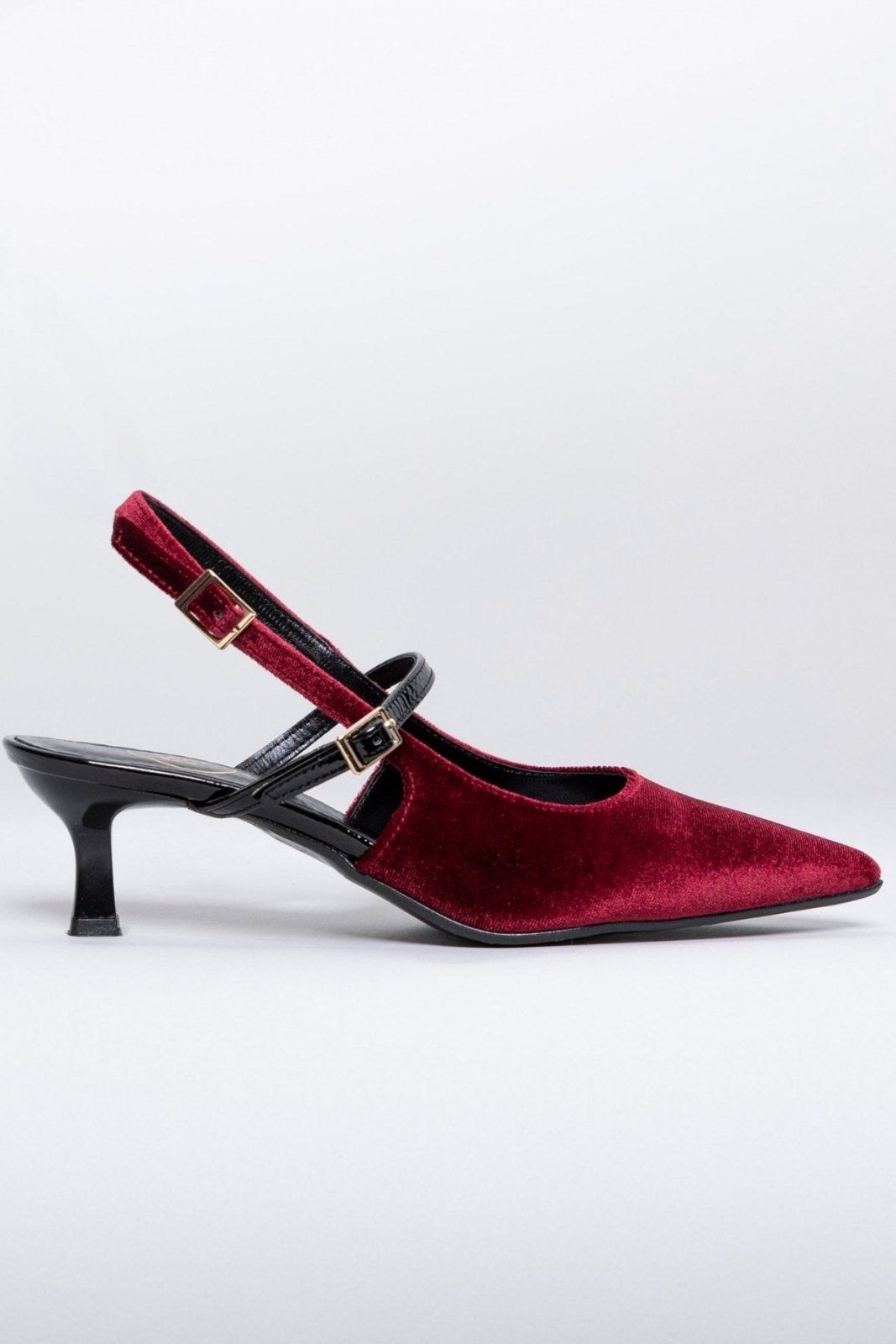Γόβες μυτερές slingback από ύφασμα velvet TFP - Burgundy - thefashionproject.gr - TFP