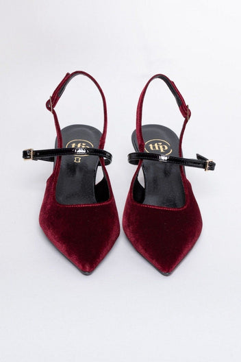 Γόβες μυτερές slingback από ύφασμα velvet TFP - Burgundy - thefashionproject.gr - TFP