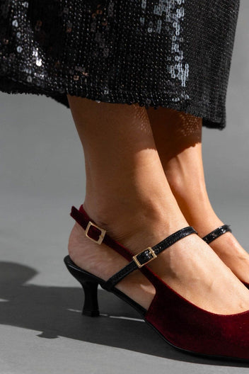 Γόβες μυτερές slingback από ύφασμα velvet TFP - Burgundy - thefashionproject.gr - TFP