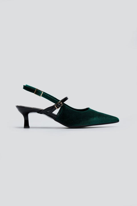Velvet Pointed Slingback Pumps - Forest Green