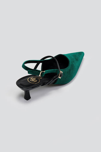 Γόβες μυτερές slingback από ύφασμα velvet TFP - Κυπαρισσί - thefashionproject.gr - TFP