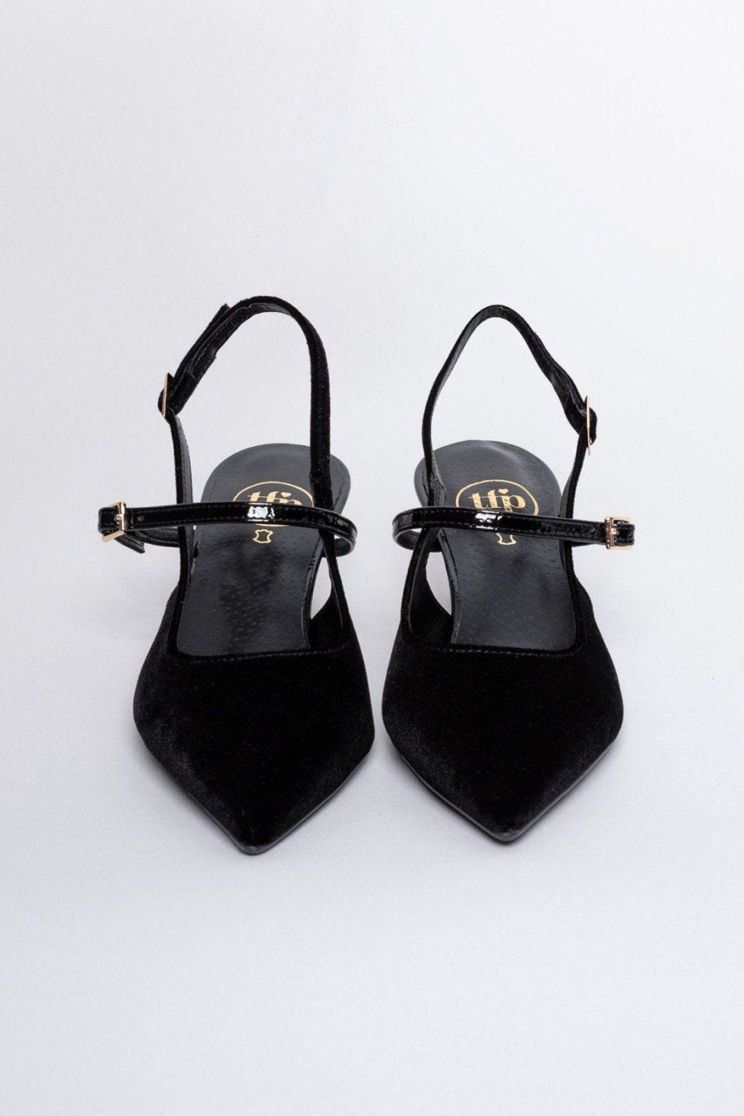 Γόβες μυτερές slingback από ύφασμα velvet TFP - Μαύρο - thefashionproject.gr - TFP