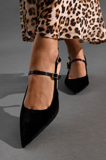 Γόβες μυτερές slingback από ύφασμα velvet TFP - Μαύρο - thefashionproject.gr - TFP