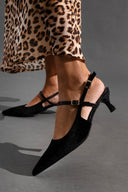 Γόβες μυτερές slingback από ύφασμα velvet TFP - Μαύρο - thefashionproject.gr - TFP
