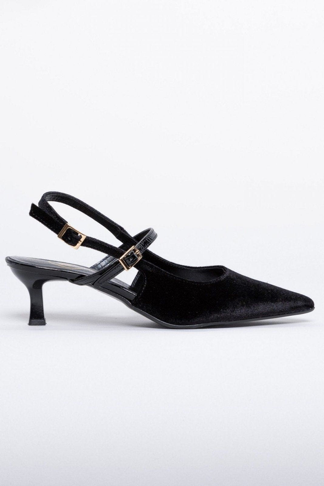 Γόβες μυτερές slingback από ύφασμα velvet TFP - Μαύρο - thefashionproject.gr - TFP