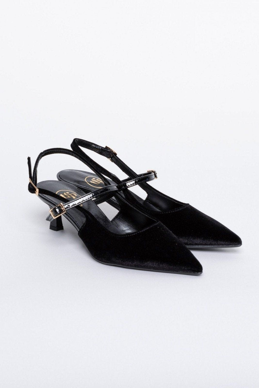 Γόβες μυτερές slingback από ύφασμα velvet TFP - Μαύρο - thefashionproject.gr - TFP