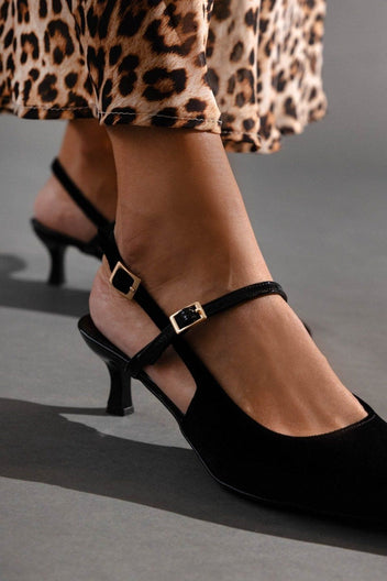 Γόβες μυτερές slingback από ύφασμα velvet TFP - Μαύρο - thefashionproject.gr - TFP