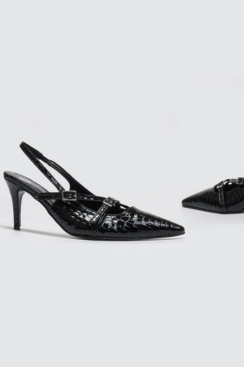 Γόβες μυτερές slingback λουστρίνι TFP - Μαύρο - thefashionproject.gr - TFP