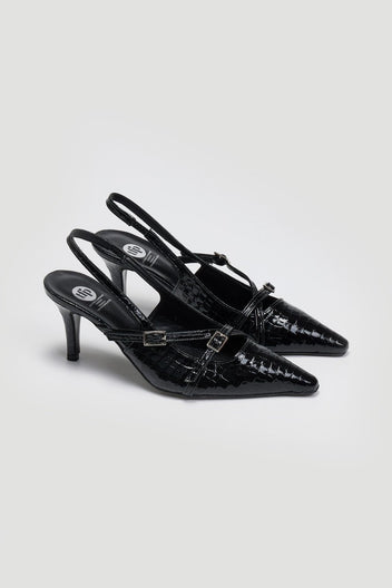 Γόβες μυτερές slingback λουστρίνι TFP - Μαύρο - thefashionproject.gr - TFP