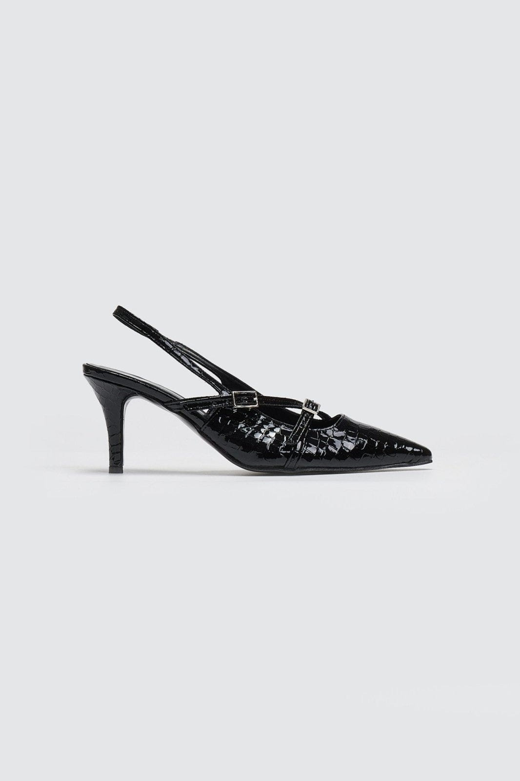 Γόβες μυτερές slingback λουστρίνι TFP - Μαύρο - thefashionproject.gr - TFP