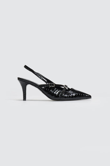 Γόβες μυτερές slingback λουστρίνι TFP - Μαύρο - thefashionproject.gr - TFP