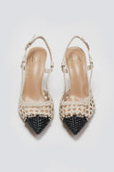 Γόβες μυτερές slingback με πλεκτό σχέδιο ERYNN - Μπεζ/Μαύρο - thefashionproject.gr - ERYNN