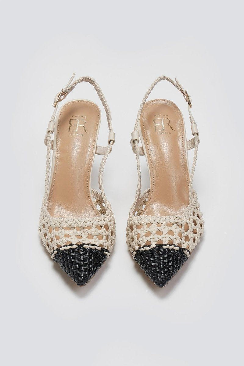 Γόβες μυτερές slingback με πλεκτό σχέδιο ERYNN - Μπεζ/Μαύρο - thefashionproject.gr - ERYNN