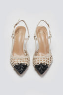 Γόβες μυτερές slingback με πλεκτό σχέδιο ERYNN - Μπεζ/Μαύρο - thefashionproject.gr - ERYNN