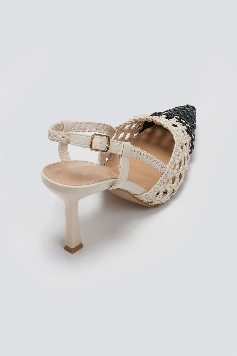 Γόβες μυτερές slingback με πλεκτό σχέδιο ERYNN - Μπεζ/Μαύρο - thefashionproject.gr - ERYNN
