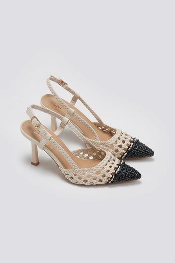 Γόβες μυτερές slingback με πλεκτό σχέδιο ERYNN - Μπεζ/Μαύρο - thefashionproject.gr - ERYNN