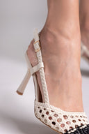 Γόβες μυτερές slingback με πλεκτό σχέδιο ERYNN - Μπεζ/Μαύρο - thefashionproject.gr - ERYNN