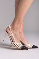 Γόβες μυτερές slingback με πλεκτό σχέδιο ERYNN - Μπεζ/Μαύρο - thefashionproject.gr - ERYNN