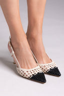 Γόβες μυτερές slingback με πλεκτό σχέδιο ERYNN - Μπεζ/Μαύρο - thefashionproject.gr - ERYNN
