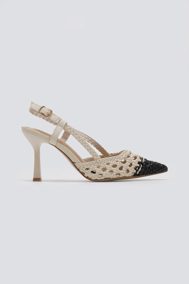 Γόβες μυτερές slingback με πλεκτό σχέδιο ERYNN - Μπεζ/Μαύρο - thefashionproject.gr - ERYNN