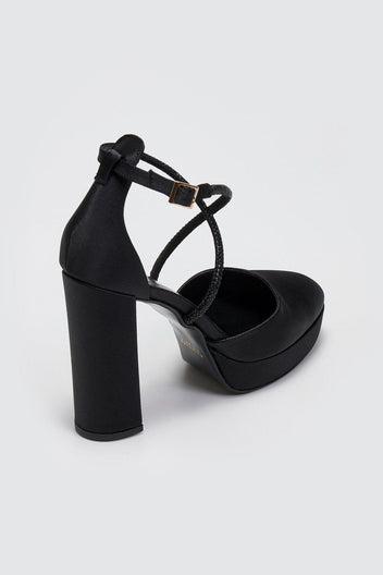 Γόβες σατέν με φιάπα και στρας TFP - Μαύρο - thefashionproject.gr - TFP