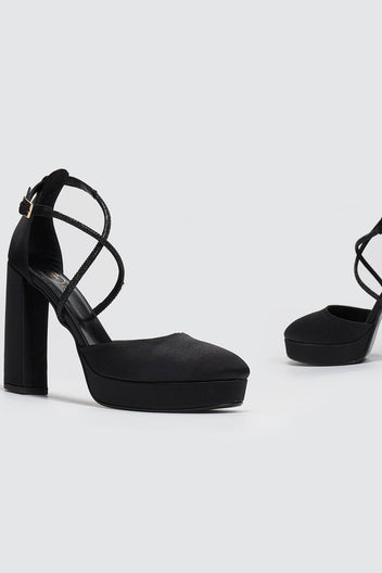 Γόβες σατέν με φιάπα και στρας TFP - Μαύρο - thefashionproject.gr - TFP