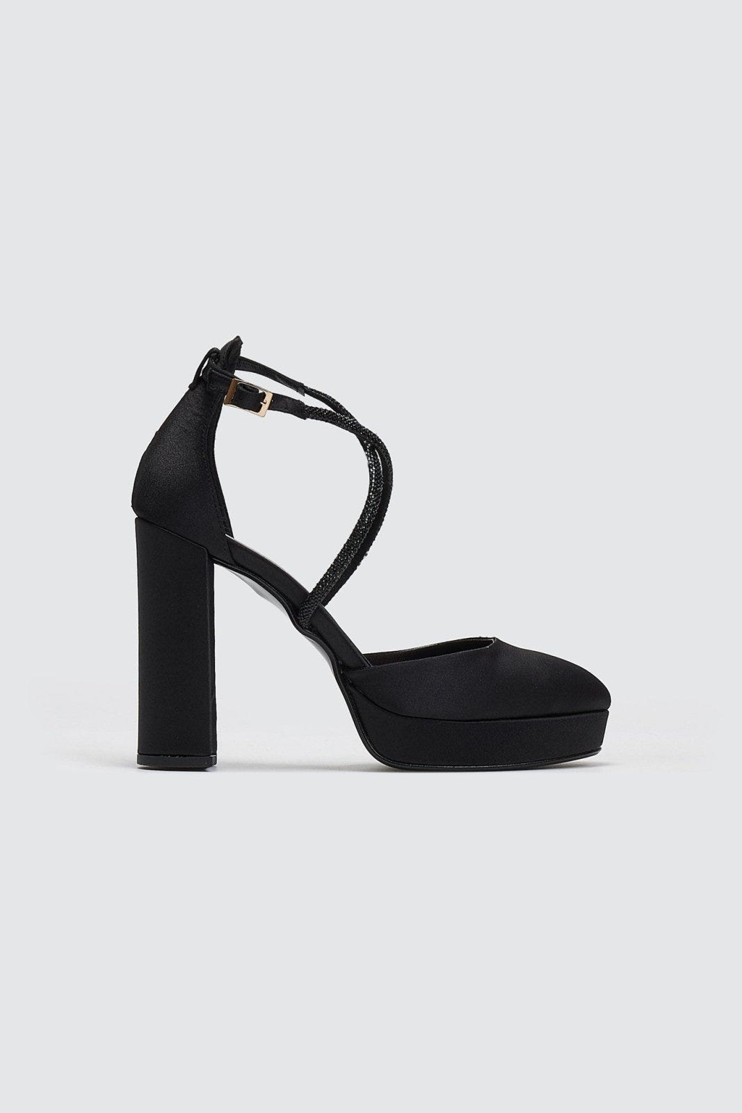 Γόβες σατέν με φιάπα και στρας TFP - Μαύρο - thefashionproject.gr - TFP