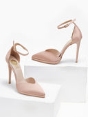 Γόβες σατέν μυτερές με λεπτή φιάπα TFP - Nude - thefashionproject.gr - TFP